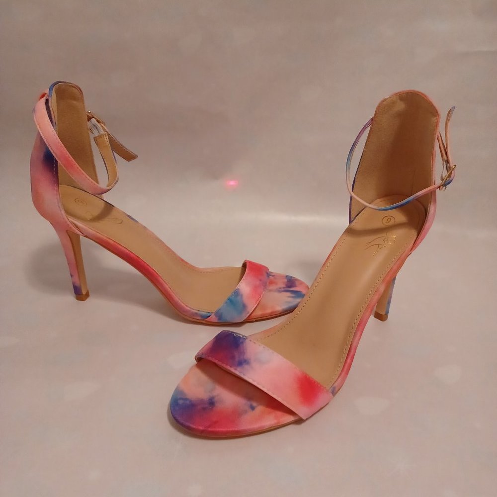 Perphy Tie Dye Ankle Strap Stiletto Heels Sandals for Women